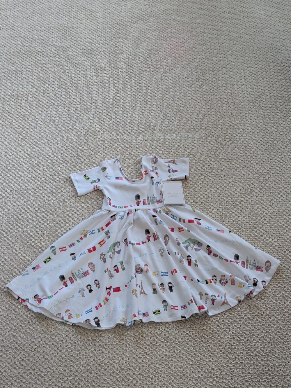 White International Flags Twirl Dress for Kids
